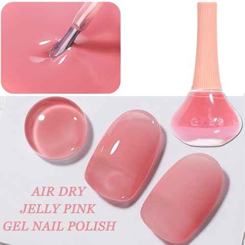 Air Dry Clear Pink Nail Polish - Jelly Gel Polish for Long Lasting DIY Manicure, 12ML