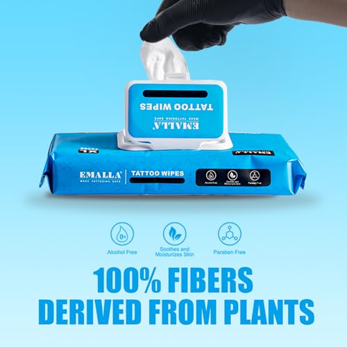 Emalla Tattoo Wipes, Extra Large 48pcs All in One Premium Tattoo Care Wipes to Clean Skin and Tattoo Aftercare Tattoo Supplies