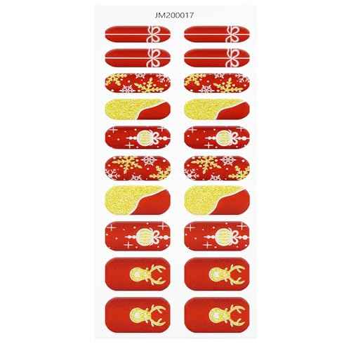JMEOWIO Gel Nail Stickers Christmas Snowflake Glitter Red Semi Cured Gel Nail Strips Wraps UV/LED Nails Art Design Decoration Accessories