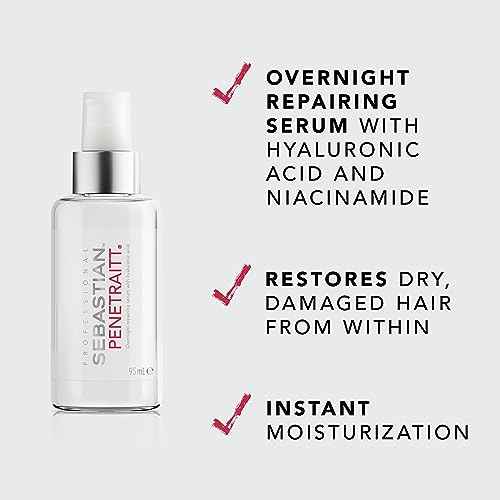 Sebastian Professional Penetraitt Overnight Repair Serum with Hyaluronic Acid & Niacinamide | Moisturizing Leave-in Treatment for Dry, Damaged Hair | 3.2 fl oz