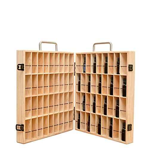 Pure Vie Wooden Essential Oil Storage Box Travel Organizer Case with Bottle Cap Label - Aromatherapy Nail Polish Fragrance Container, Holds 72 Bottle for 5-15ml - Keep Scented Oil Safe & Space Saver