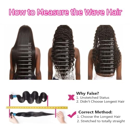 Body Wave Human Hair Long Brazilian Virgin Hair Bundles - Natural Black Color, Can Be Dyed and Styled - 3 Weave Bundles - Total 300g - 22, 24, 26 Inch