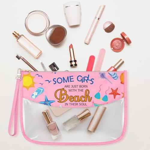 Sfodiary Beach Themed Makeup Bag for Women Summer Vacation Gift for Beach Lover Friendship Graduation Christmas Gift for Sister Friends Teens Zipper Travel Pouch Cosmetic Bag