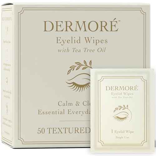 DERMORE 50Pcs Tea Tree Eyelid Cleansing Wipes | Individually Wrapped Wipes | Refreshing Cleanse & Gentle Daily Eyelid Hygiene | Tea Tree Oil Eyelid Cleanser | Gentle Eye Care Solution