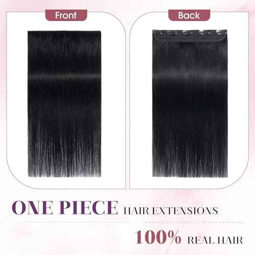 S-noilite One Piece Hair Extensions Clip in Human Hair 5 Clips 3/4 Full Head Clip on Remy Hair Extension for Women,One-Piece Design Adding Hair Volume 20 Inch 50g #Jet Black