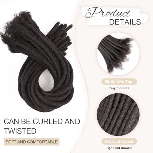 DAIXI 0.8cm Thickness 8-18 Inch 30 Strands 100% Real Human Hair Dreadlock Extensions for Man/Women Full Head Handmade Can Be Dyed and Bleached Soft loc Extensions with Needle and Comb