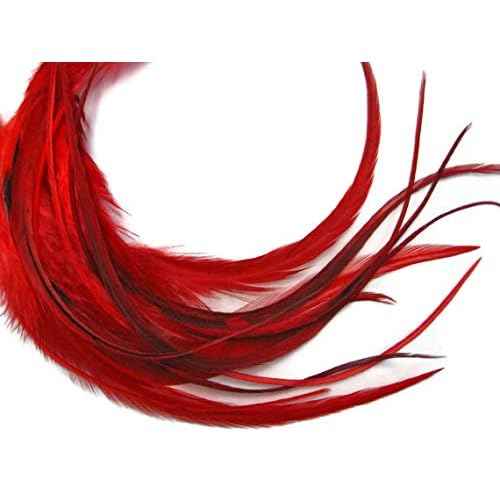 1 Dozen - Medium Solid Red Rooster Hackle Whiting Farm Hair Extension Feathers | Moonlight Feather