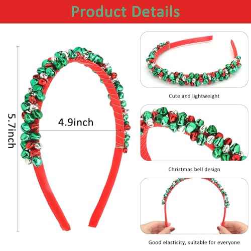 Christmas Headbands Xmas Bell Hairband Holiday Headbands Red Green Silver Christmas Headband for Women Girls