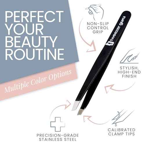 Tweezer Guru Tweezers for Women Facial Hair & Men ? Precision Slant-Pointed Eyebrow Tweezer for Ingrown Hair, Blackhead & Splinter Removal (Black)