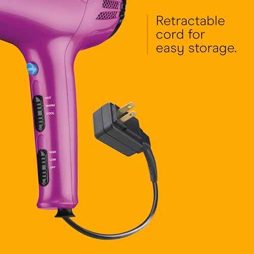 Conair Hair Dryer with Retractable Cord, 1875W Blow Dryer, 3 Heat Settings, 2 Speeds, Blow Dryer with Diffuser and Concentrator Attachments, Ionic + Tourmaline Technology, Pink