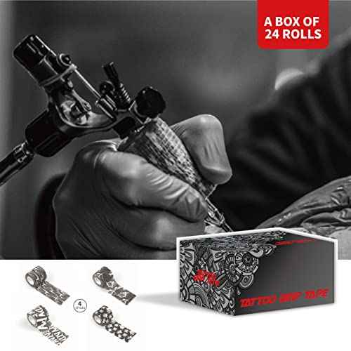 Tattoo Grip Tape Wrap Cover - 24Pcs Tattoo Machine Wrap 2" x 5 Yards Tattoo Machine Tape Cohesive Elastic Bandage Rolls Self-Adherent Tape for Tattoo Machine Grip Tube Accessories Sports Tape
