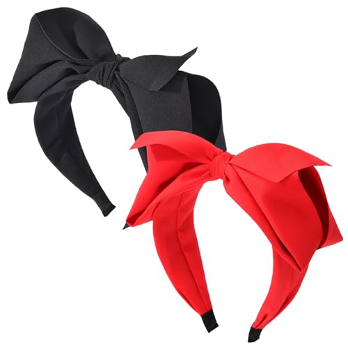 Red Bow Headband For Women Black Knot Hair Bands Big Bowknot Hair Hoop Knotted Wide Turban Headbands Hair Band Bows Hair Accessories (Black&Red)
