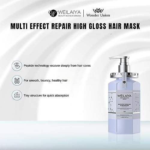 Weilaiya High Gloss Hair Mask 450mL (Repair damaged hair, Rebuid hair structure, Soft & Smooth hair, Anti frizzy hair, Heat protection, & keeps the hair color last longer up to 6 weeks)
