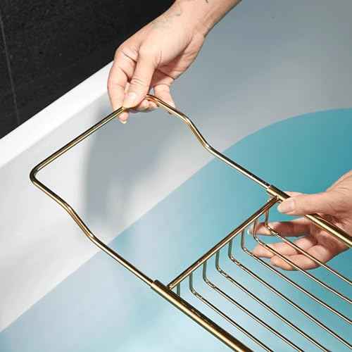 Stainless Steel Bathtub Caddy Tray, Expandable Bath Tub Tray Table, Adjustable Bathroom Tray, Bath Organizer Tub Shelf,Black,26.8~35.4in
