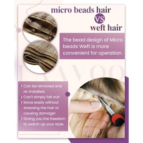 LaaVoo Beaded Weft Hair Extensions Human Hair Brown #4 Microbead Weft Hair Extensions Remy Hair Wefts Extensions Real Human Hair Dark Brown with Micro Beaded 22inch 20pcs 50g