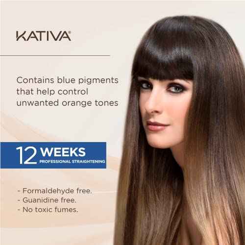 Kativa Brazilian Straightening Brunette Kit, 12 Weeks of Home Use Professional Straightening, with Organic Coconut Oil, A?ai Oil, and Keratin, for Straighter, Softer and Shinier Dark-Coloured Hair