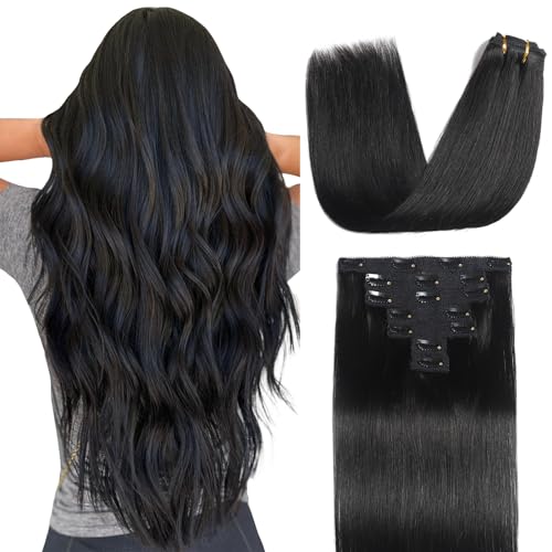 Sisily Clip in Hair Extensions Real Human Hair,20 inch 120g, Natural Straight Human Hair Clip in Extensions for Black Woman, Soft Straight 7pcs Per Set with 16 Clips Double Weft