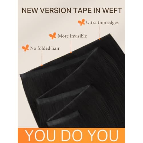 DOORES Genius Seamless Weft Hair Extensions Tape in, Natural Black 20 Inch 60g, Invisible Wide Tape Extensions Silky Remy Hair, Natural Looking Quick Wear