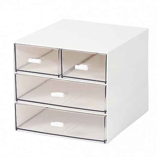 Makeup Organizer with 4 Drawers, Desk Organizer, Cosmetics Storage Box for nail polish, Lipstick, Brushes, Jewelry, Skincare, Bathroom Organization Boxes - White