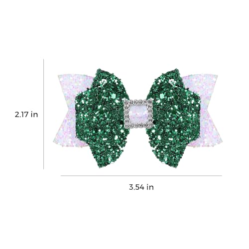 Glitter Hair Bow Clips 3.5 Inch Sweet Hairpins Girls Teens Kids Sparkly Hair Accessories for School Birthday Holiday Party Decor, White&Green