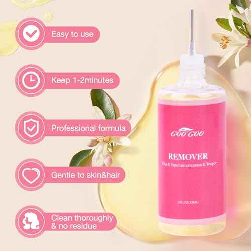 GOO GOO Tape in Extension Remover, Wig Glue Remover, Tape in Hair Extensions Adhesive Remover, Removes Hair Glue, Wig Tape, Double Sided Extension Tape, Fast Acting Hair Extensions Remover 30ml