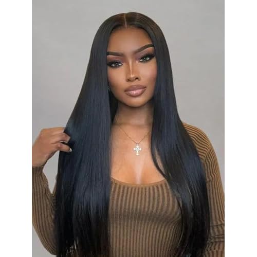 2 by 6 Kim K Glueless Wigs Human Hair Pre Plucked Easy Cut Middle Part Preference Human Hair wig 180% Wear and Go Wigs for Black Women (2¡¿6 black, 22 inch)