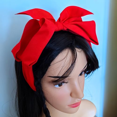 Red Bow Headband For Women Black Knot Hair Bands Big Bowknot Hair Hoop Knotted Wide Turban Headbands Hair Band Bows Hair Accessories (Black&Red)