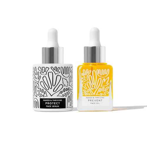 Naked & Thriving Limited Edition Day Set | Protect Antioxidant Day Serum (30 mL) + Prevent Anti-Aging Face Oil (35 mL) with Hyaluronic Acid, Moringa and Rosehip Oil | 65 mL/2.18 fl oz (Set of 2)