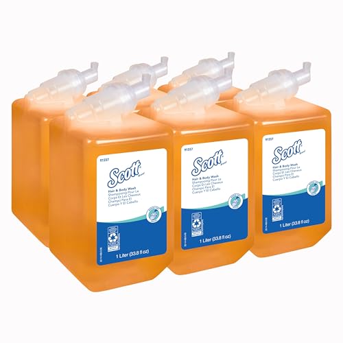Scott¢ç Luxury Foaming Hair and Body Wash (91557), Citrus Scent Shampoo, Yellow / Clear, 1.0 L Bottles, 6 Bottles / Case