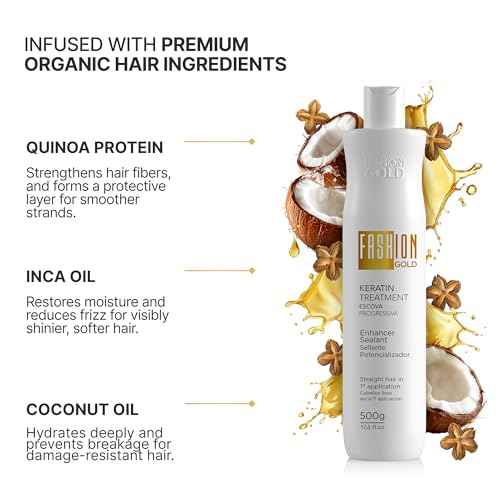FASHION GOLD Keratin Hair Treatment (10 USES per Bottle), Keratina para Alisar el Pelo, Hair Botox Treatment, At Home Keratin Treatment, Alisados Organicos SIN FORMOL, Verdadera Keratina Brasile?a
