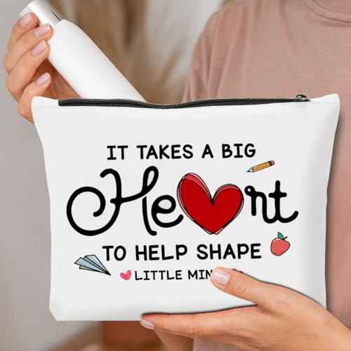 Teacher Gifts, Teachers Appreciation Gifts, Teacher Gifts for Women, It Takes A Big Heart to Help Shape Little Minds Makeup Bag, Teacher Birthday Gifts, Gifts for Teachers Women Cosmetic Bag