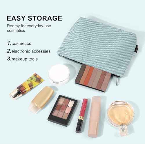MAANGE Cosmetic Bags for Women Small Makeup Bag for Purse Corduroy Makeup Pouch Travel Makeup Bag with Metal Zipper Make Up Bag for Travelling(PINK)
