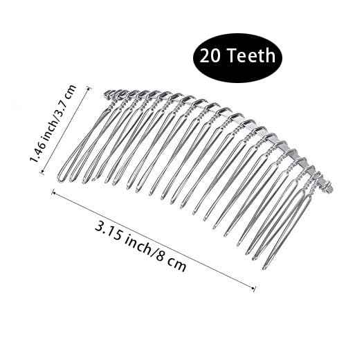 Rocutus 10pcs 20 Teeth Fancy DIY Metal Wire Hair Clip Combs, Stainless Steel, Silver, for Women's Wedding Veil, Bridal, Hair Pieces, Headdresses, Craft Projects