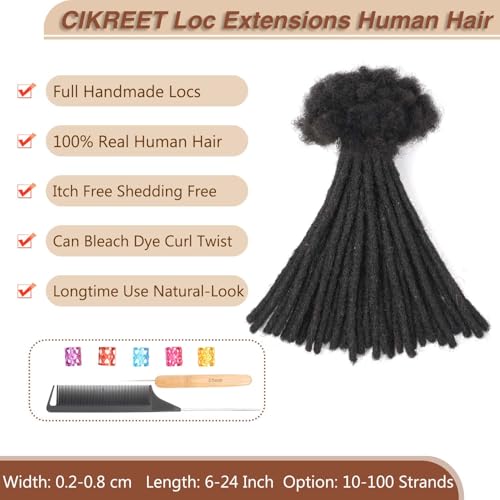 Loc Extensions Human Hair Dreads Extensions for Men Women Dreadlock Extensions Real Human Hair Locs Extension Natural Black Full Handmade Permanent Locs Hair Extensions (0.6cm 1B 8 Inch 60 Strands)