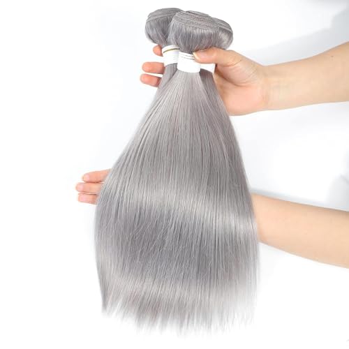 Augfst Brazilian Virgin Human Hair Bundles Sliver Grey Straight Wave Bundles Human Hair 16 18 20 inch Inch 12A Unprocessed Sewn In Quick Weave for Black Women