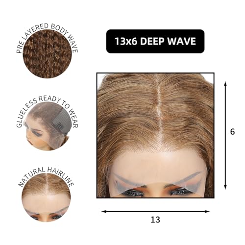 13x6 Chocolate Brown Deep Wave Lace Front Wig Human Hair Wig for Women 180% Density HD Deep Curly Lace Frontal Wigs Human Hair Pre Plucked with Baby Hair (Chocolate Brown, 24 Inch)