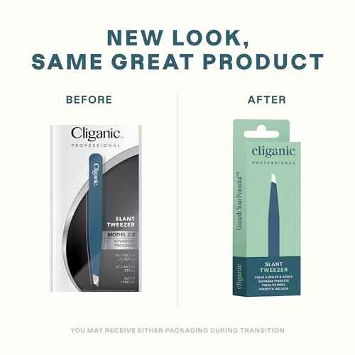 Cliganic Professional Eyebrow Tweezers Slant Tip (Blue) - Precision for Men & Women, Stainless Steel Best for Plucking Chin Facial Hair