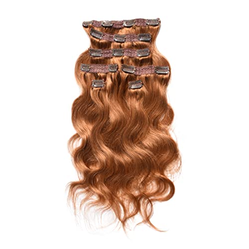 viviaBella Body Wave Clip in Human Hair Extensions Copper Red 22 Inches 140 Gram Human Hair human hair clip in extensions Brazilian Virgin Hair Double Weft 7Pcs/lot 16 Clips(Copper Red, 140g 22")