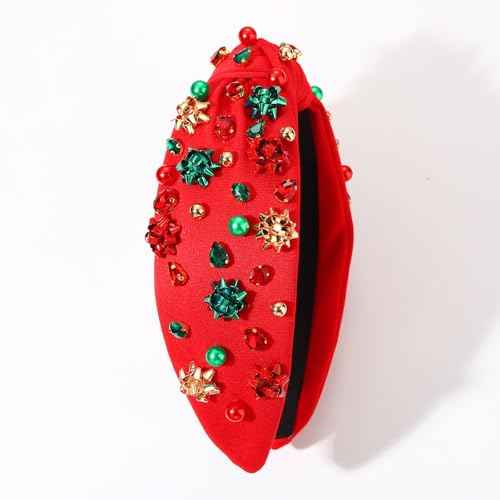 Christmas Headbands for Women Xmas Bow Tree Snowflake Headbands Jeweled Crystal Pearl Knotted Headband Holiday Hair Accessories Party Gifts (Xmas Bow 2)