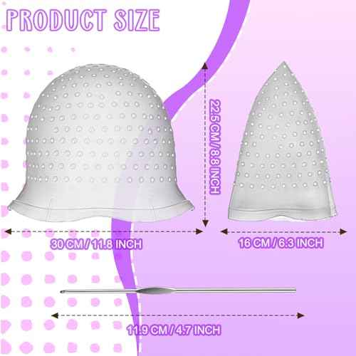 2 Pcs Hair Coloring Highlighting Cap Reusable Silicone Highlight Cap Pull Through Caps for Hair Coloring Frosting Cap with Hook Hair Dye Cap with Holes Hair Salon Tools Hairdressing Highlighting Kit