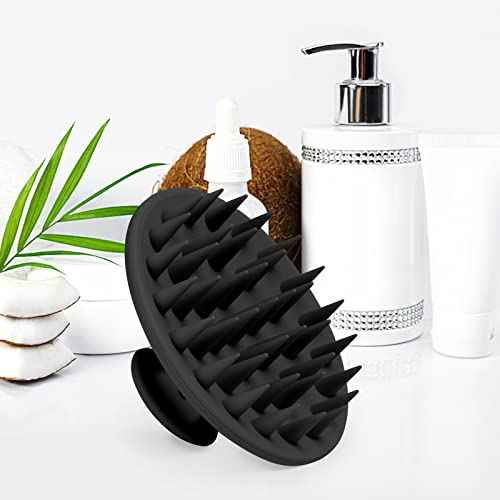 Silicone Scalp Massager Shampoo Brush, Scalp Brush for Hair Growth & Dandruff Removal, Hair Scrubber Scalp Stimulator Exfoliator Brush with Soft Bristles for Wet Dry Scalp Care (Black)