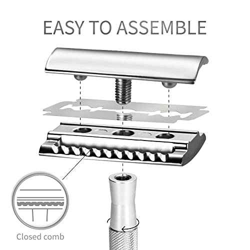 Bambaw Double Edge Safety Razor for Men & Women, Metal Razor with 5 Double Edge Safety Razor Blades, Eco-Friendly Razor ? Silver
