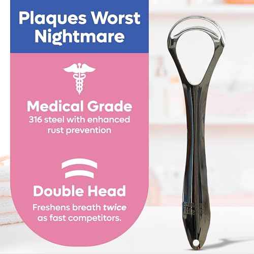 Tongue Scraper For Adults - Dual Head Stainless Steel Tongue Cleaner Travel Metal Case | Bad Breath Mouth Treatment | Best Disposable Metal Plastic-Free Scrubber | Oral Care Hygiene Essential Kit, 2pk