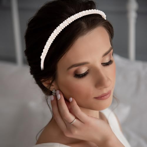 YISSION 6PCS White Pearl Headbands for Women Jeweled Head Bands Beaded Hairbands Fashion Wedding Bridal Headband Hair Accessories for Women Girls