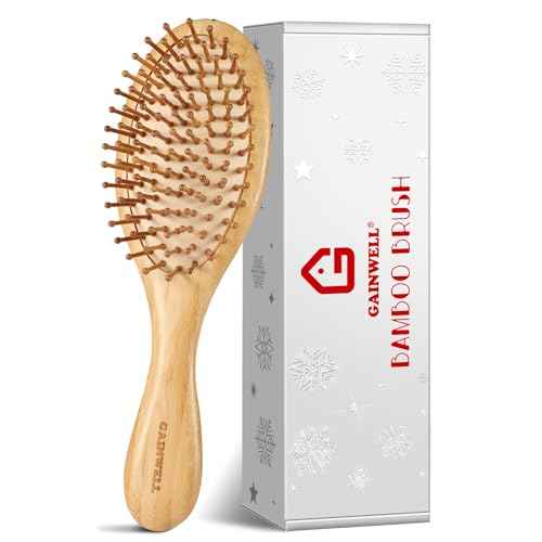 Bamboo Hair Brush for Christmas, Natural Bamboo Bristles Detangling Wooden Paddle Hairbrush for Massaging Scalp, for Women Men and Kids, for All Hair Types, with Ergonomic handle
