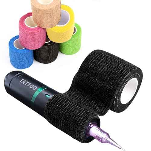 HOINCO Tattoo Machine Pen Cover Tape Wraps, 200pcs Covers and 6pcs Tape Grip Wrap 2 x 5 Yards Self for Tattoo Supplies