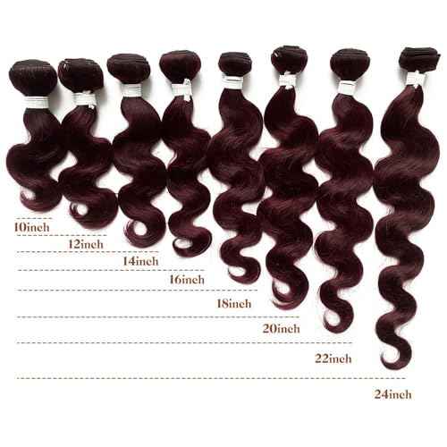 REMY HAIR 99j Bundles Body Wave Human Hair Bundles Red Burgundy Hair Extension 1 Bundle 18 Inch Brazilian Virgin Human Hair for Black Women Body Wave Bundles