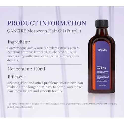 Purple Hair Oil Purple Moroccan Hair Oil Hair Volumizing Oil for Tangled, Dry, Brittle, Damaged, Dull Hair - Plant Formula, Moisturizing, Nourishing, Repairing (100ml)