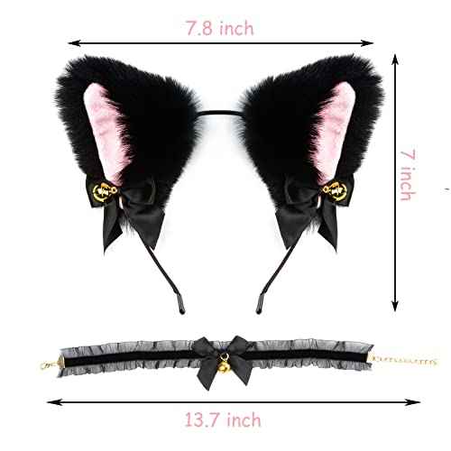 Black Cat Ears Headband Women Ears Costume Kitty Ears Headband for Cosplay Halloween Christmas Party Daily Decoration