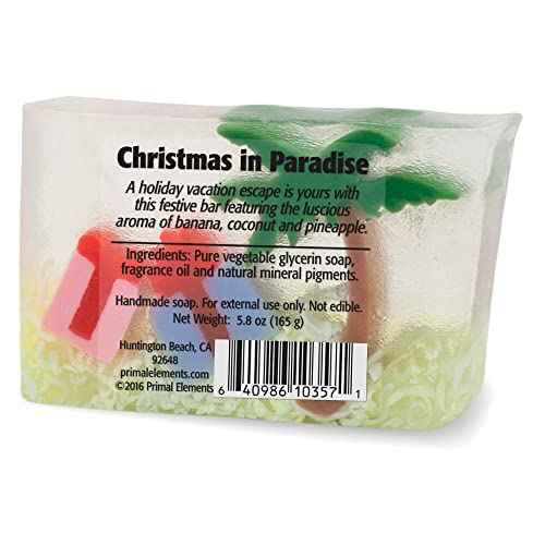 Primal Elements Glycerin Christmas Bar Soap | Helps All Skin Types, Sensitive, Oily & Dry Skin | NO PARABENS, VEGAN, GLUTEN FREE, 100% VEGETABLE BASE - (Christmas in Paradise)